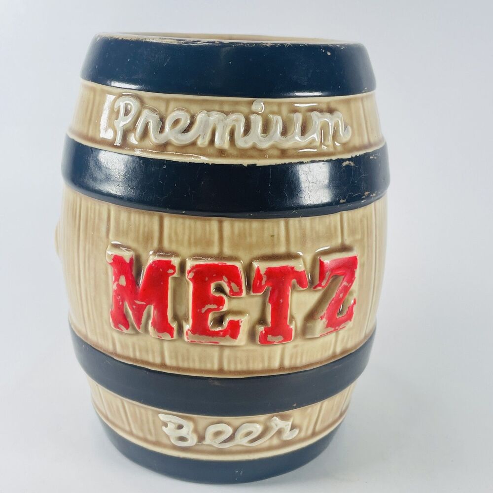 Vintage Metz Premium Beer Barrel Ceramic Keg Piggy Bank Breweriana Omaha NE